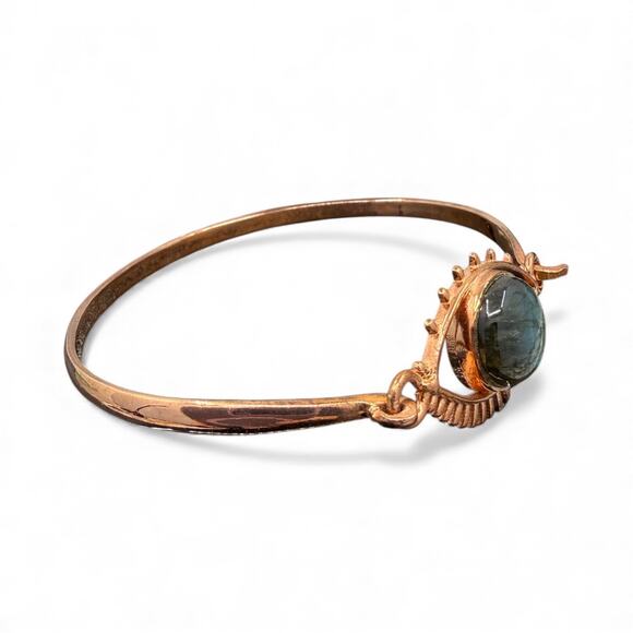 Natural Labradorite Eye Hook Bangle Bracelet Handmade Solid Copper Artisan - Picture 6 of 8